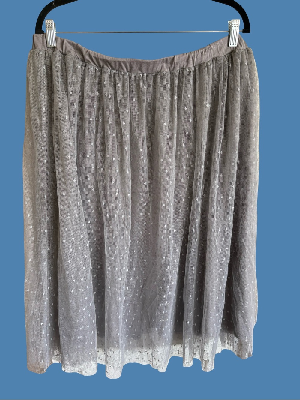 Garnet Hill Silver-Gray Tulle A-Line Skirt with Metallic Dot Detail